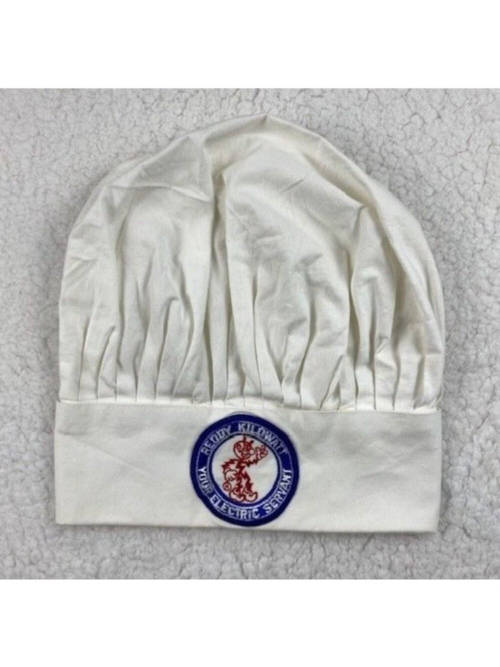 Vintage 50s Angelica Chef Toque Hat With Reddy Killowatt Patch White Head Size 7